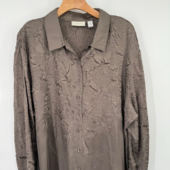 Chico's 4 Women's Textured satin Blouse tunivc Size 2x plus Brown long sleeve - Picture 4 of 10